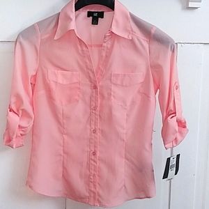 IZ Byer Pink Button Front Shirt Blouse